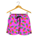 Hot Pink Pineapple Pattern Print Women's Shorts