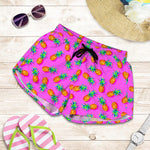 Hot Pink Pineapple Pattern Print Women's Shorts