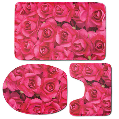 Hot Pink Rose Print 3 Piece Bath Mat Set