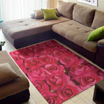 Hot Pink Rose Print Area Rug