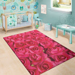 Hot Pink Rose Print Area Rug