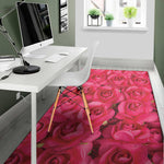 Hot Pink Rose Print Area Rug