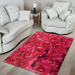 Hot Pink Rose Print Area Rug