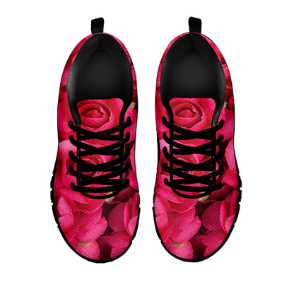 Hot Pink Rose Print Black Sneakers