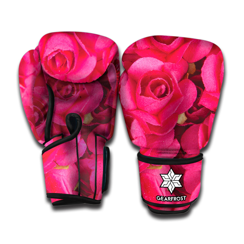 Hot Pink Rose Print Boxing Gloves