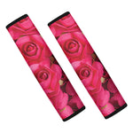Hot Pink Rose Print Car Seat Belt Covers