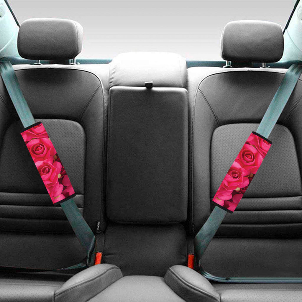 Hot Pink Rose Print Car Seat Belt Covers
