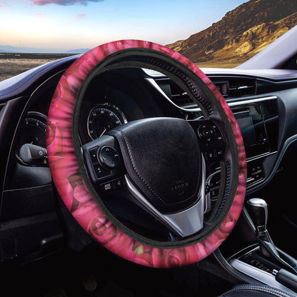Hot Pink Rose Print Car Steering Wheel Cover