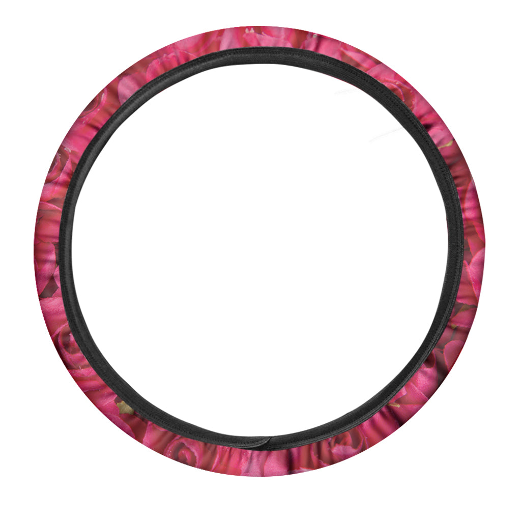 Hot Pink Rose Print Car Steering Wheel Cover