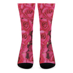 Hot Pink Rose Print Crew Socks