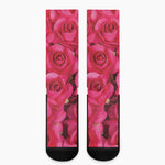 Hot Pink Rose Print Crew Socks