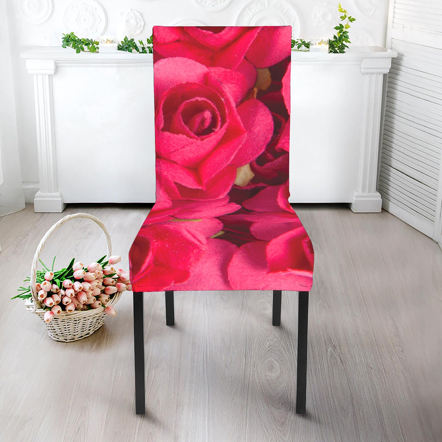 Hot Pink Rose Print Dining Chair Slipcover