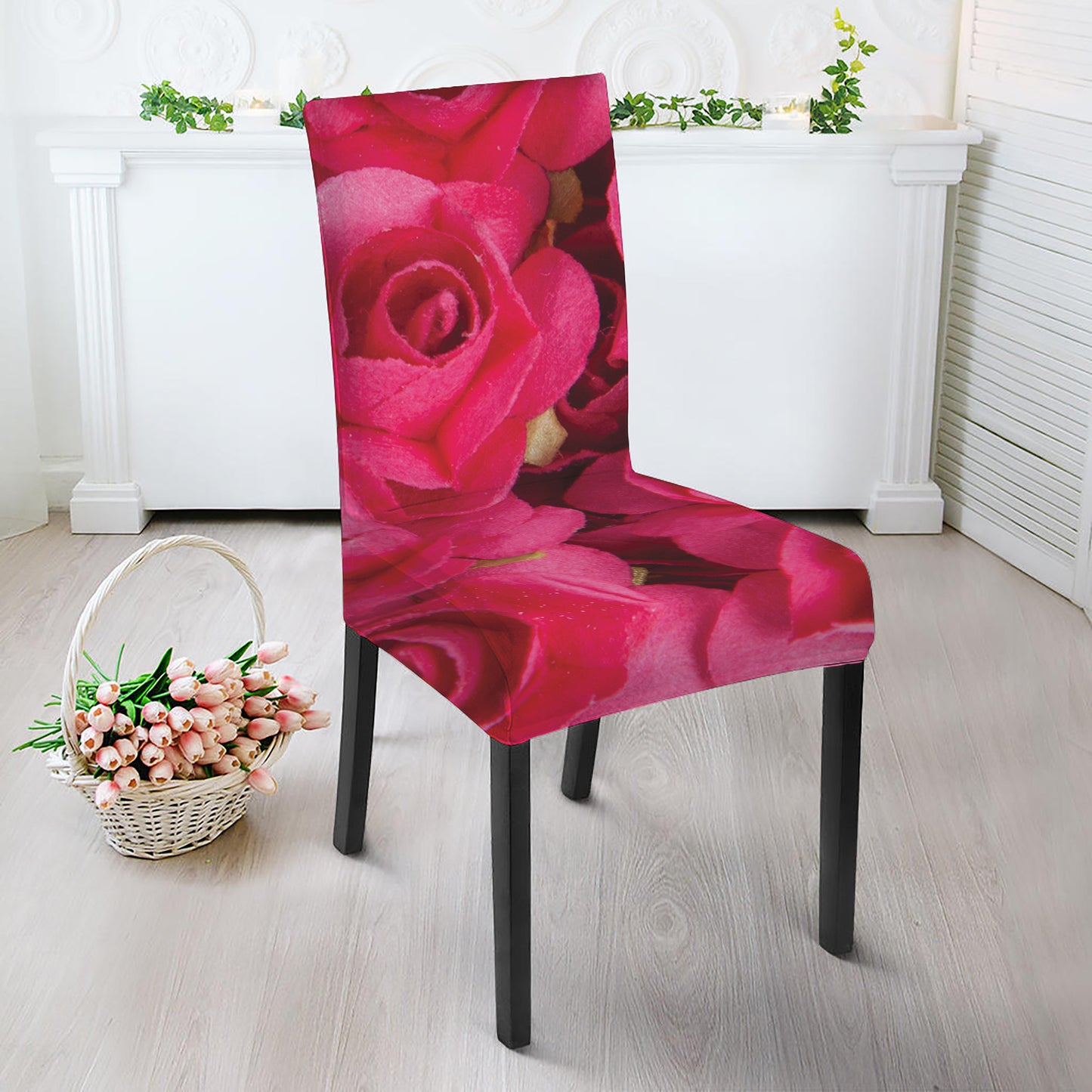 Hot Pink Rose Print Dining Chair Slipcover