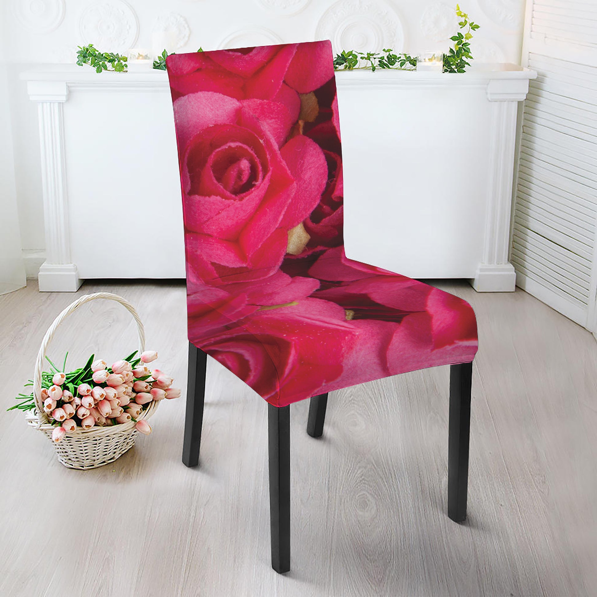 Hot Pink Rose Print Dining Chair Slipcover