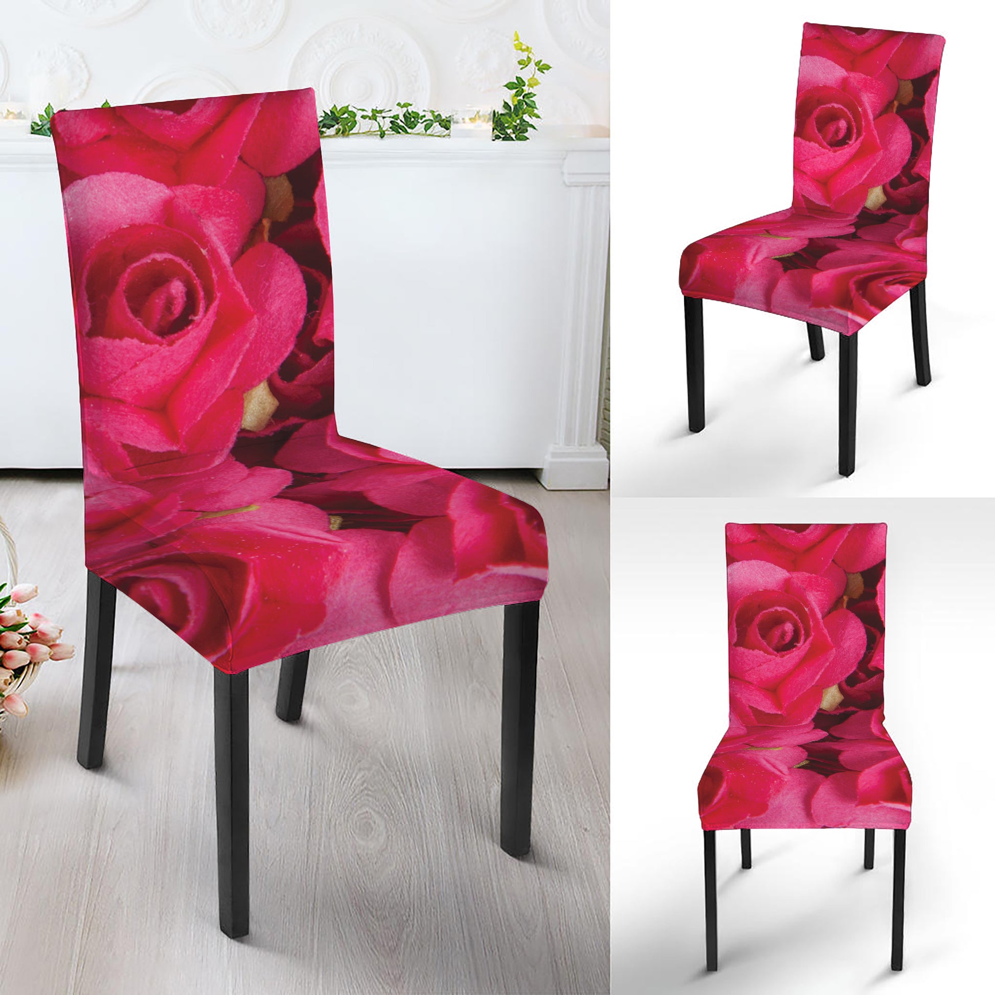 Hot Pink Rose Print Dining Chair Slipcover