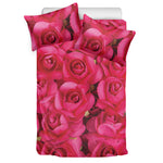 Hot Pink Rose Print Duvet Cover Bedding Set