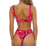 Hot Pink Rose Print Front Bow Tie Bikini