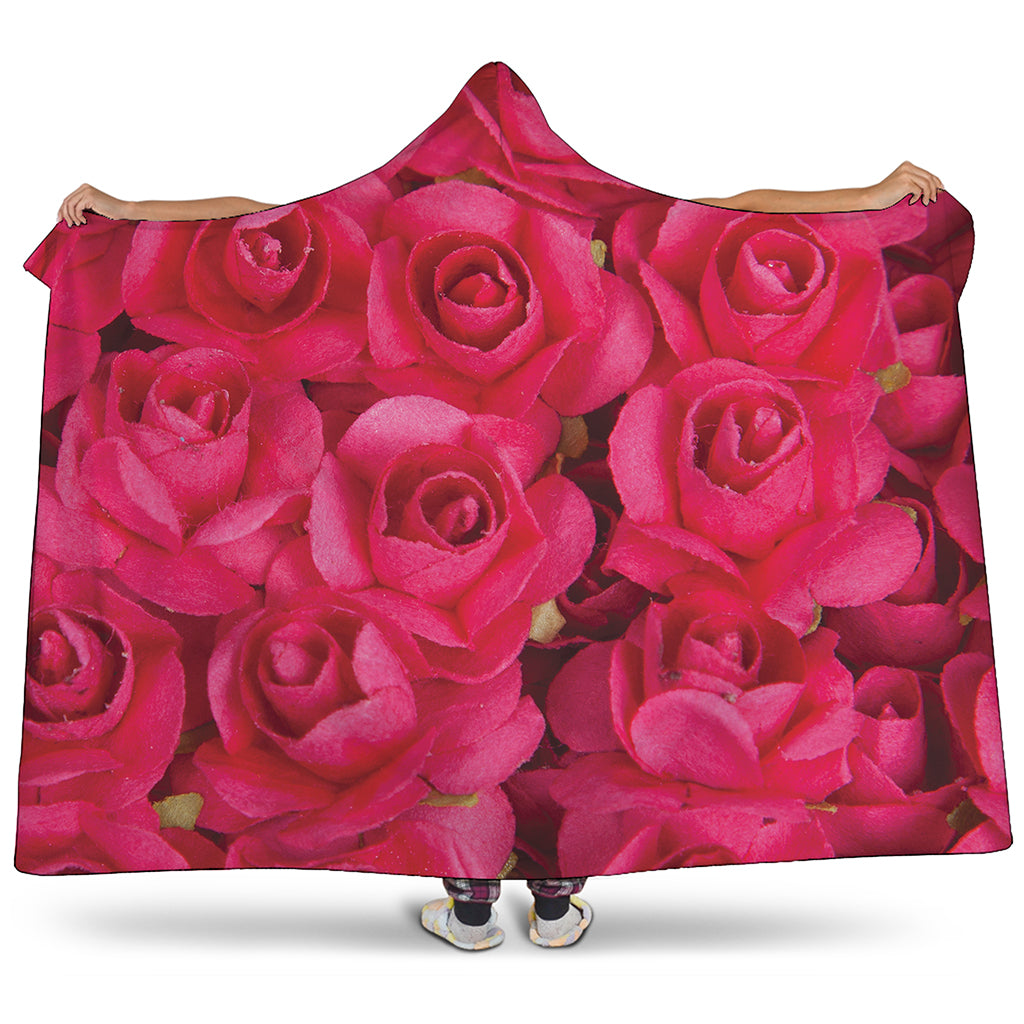 Hot Pink Rose Print Hooded Blanket
