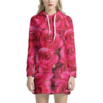Hot Pink Rose Print Hoodie Dress