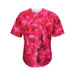 Hot Pink Rose Print Men's Baseball Jersey