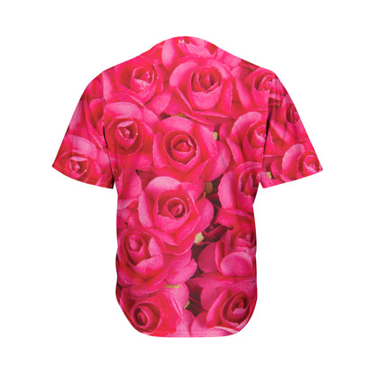 Hot Pink Rose Print Men's Baseball Jersey