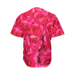 Hot Pink Rose Print Men's Baseball Jersey