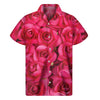 Hot Pink Rose Print Men's Short Sleeve Shirt