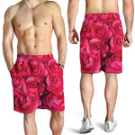 Hot Pink Rose Print Men's Shorts