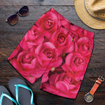Hot Pink Rose Print Men's Shorts