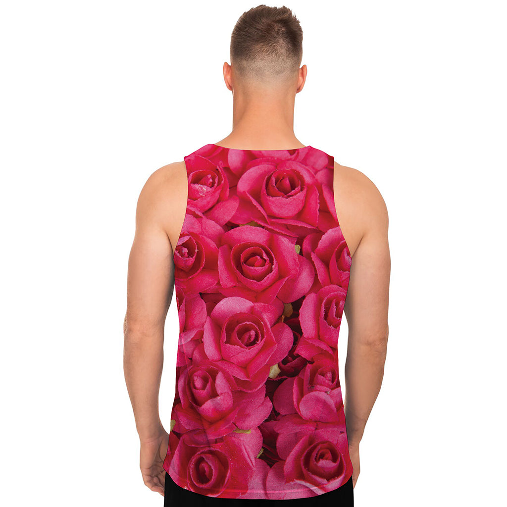 Hot Pink Rose Print Men's Tank Top