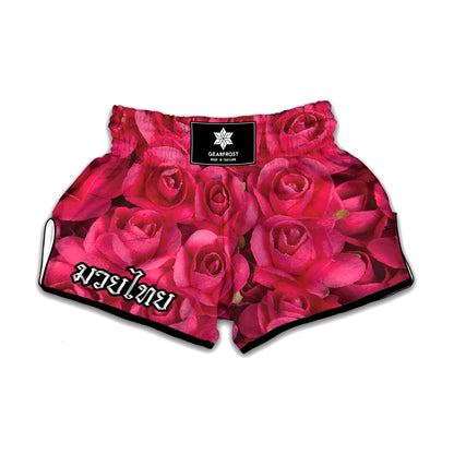 Hot Pink Rose Print Muay Thai Boxing Shorts