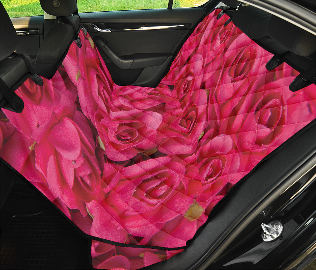 Hot Pink Rose Print Pet Car Back Seat Cover