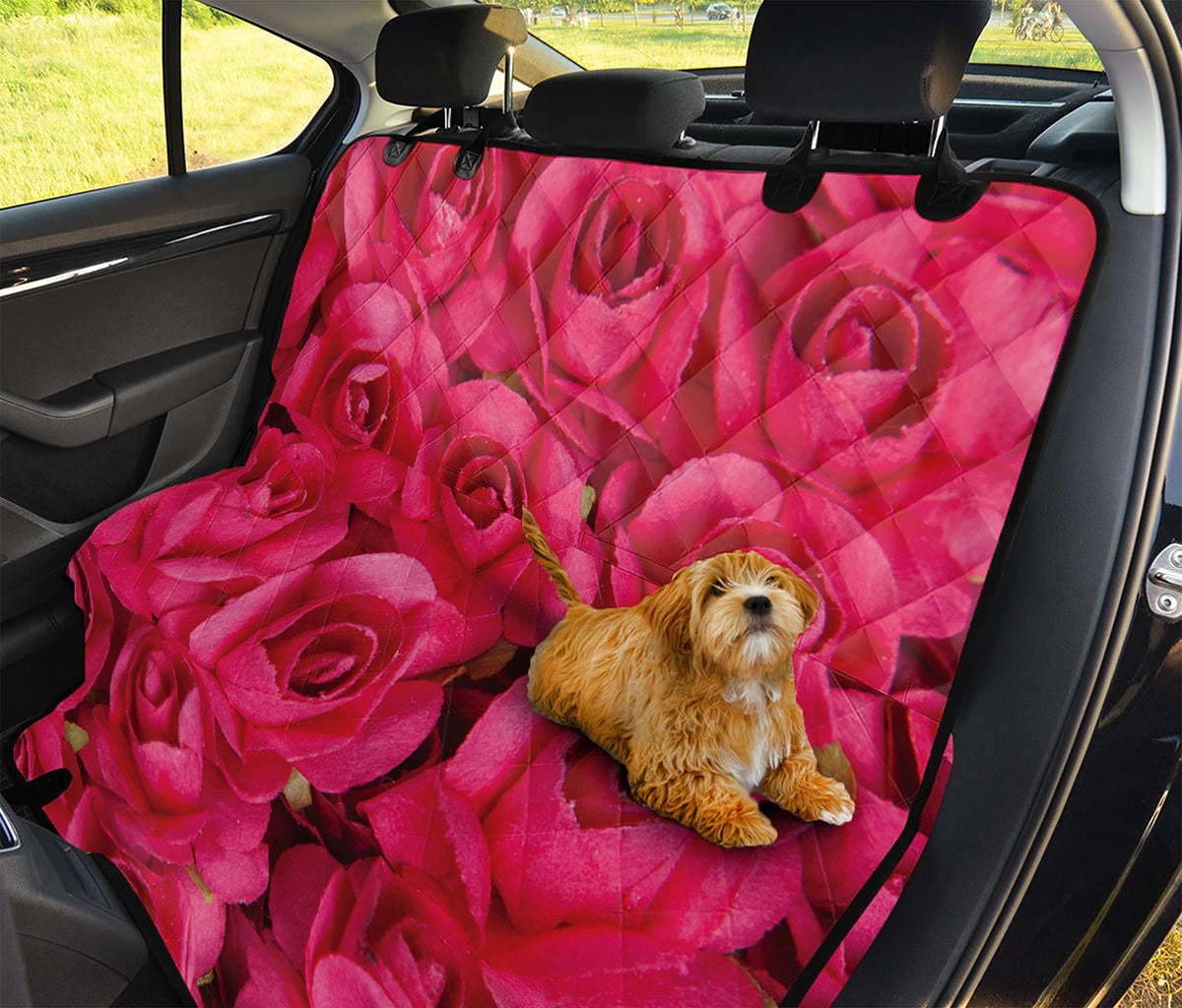 Hot Pink Rose Print Pet Car Back Seat Cover