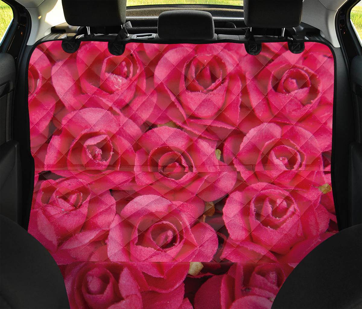 Hot Pink Rose Print Pet Car Back Seat Cover