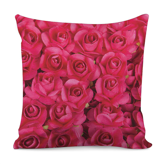 Hot Pink Rose Print Pillow Cover