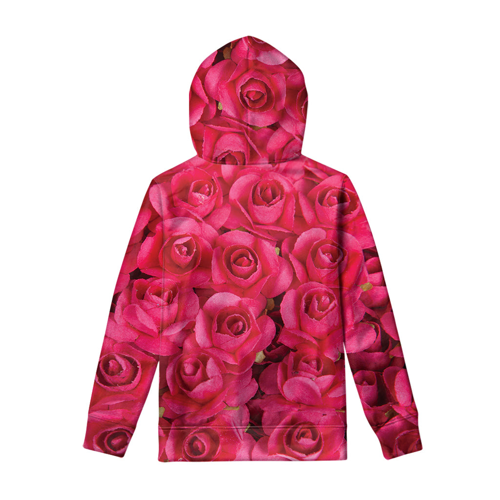 Hot Pink Rose Print Pullover Hoodie