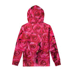 Hot Pink Rose Print Pullover Hoodie
