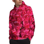 Hot Pink Rose Print Pullover Hoodie