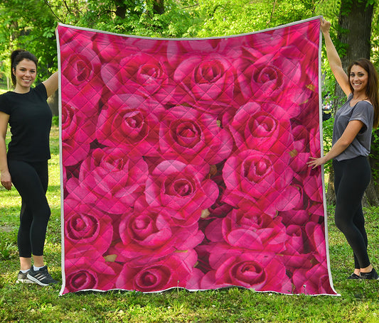 Hot Pink Rose Print Quilt