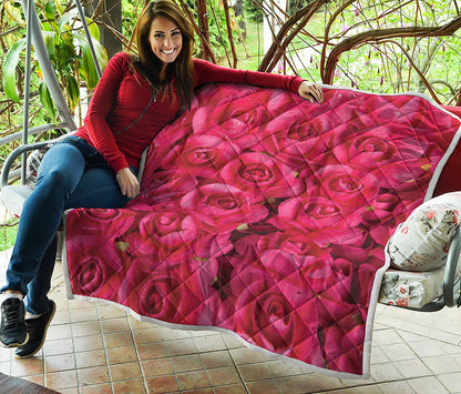 Hot Pink Rose Print Quilt