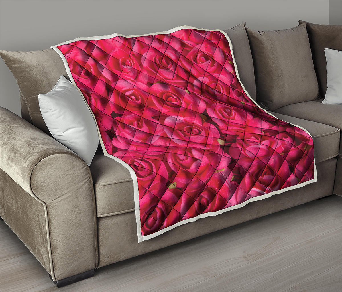 Hot Pink Rose Print Quilt