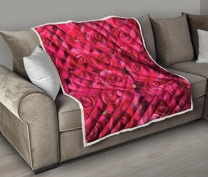 Hot Pink Rose Print Quilt