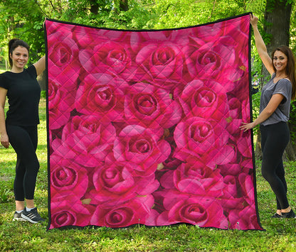 Hot Pink Rose Print Quilt