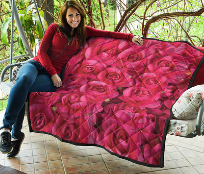 Hot Pink Rose Print Quilt