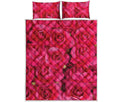 Hot Pink Rose Print Quilt Bed Set