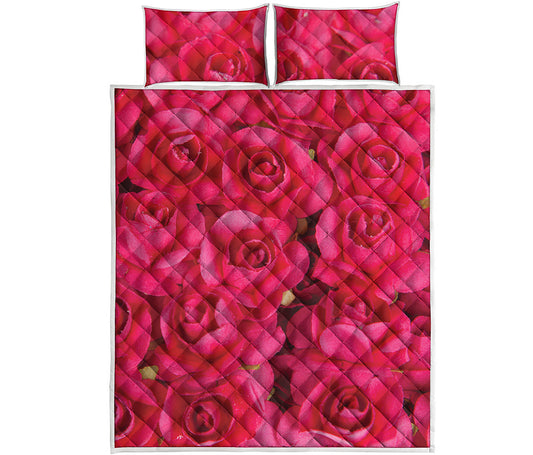 Hot Pink Rose Print Quilt Bed Set