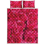 Hot Pink Rose Print Quilt Bed Set