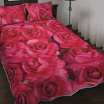 Hot Pink Rose Print Quilt Bed Set