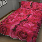 Hot Pink Rose Print Quilt Bed Set