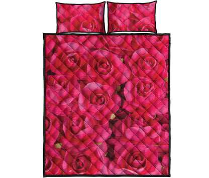 Hot Pink Rose Print Quilt Bed Set